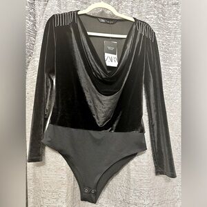 Zara Black Velvet Bodysuit with Rhinestone Accent